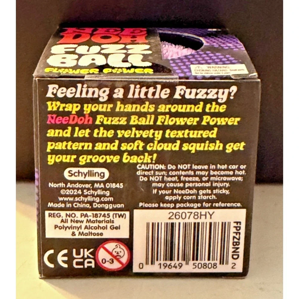 Schylling Authentic Needoh FUZZ BALL Flower Power Squish PURPLE🔥